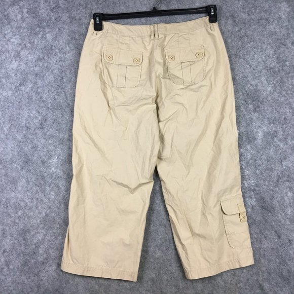 J Jill Capris 10 30 Cargo Cropped Khaki Pants Casual Button Pockets Straight - Picture 9 of 13